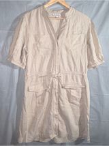 Ophelia‎ Roe Linen Blend Utility Dress Lg Beige Tie Waist Pockets Short Sleeves Photo 0