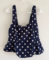Olivaceous Navy and White Polka Dot Peplum Tank Photo 0