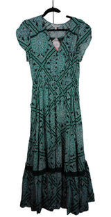 Apricot Womens Green Black Paisley‎ Diamond Crochet Button Maxi Dress US 10 NEW Photo 0