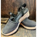 Sole Society Black Canvas Espadrille Wedge Slingback Sandals Frayed Trim Women Photo 0