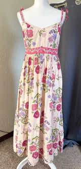 Patrons of Peace Floral Tie Strap Midi Dress Boho Cottagecore Smocked Medium Photo 0
