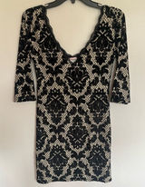 Intimately Free People Black‎ Velvet Burnout Damask Mini Dress Lace Trim Small Photo 0