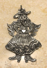 Large Pewter Cowgirl Pendant or Christmas Ornament 4” Photo 0