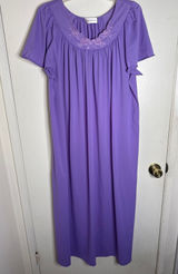 Vintage Shadowline Petals Long Nightgown Flutter Sleeve Purple Lilac Nylon XL Photo 0
