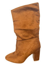 Womens Brown Slouchy Boots Size 8.5 Faux Suede Block Heel Almond Toe Fall Photo 0