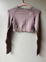 Gymshark Gym Crop Top Long Sleeve Thumbhole Seamless Workout Shirt Women’s S Taupe Photo 0