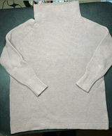 Free People Size L Ottoman Slouchy Tan Tunic Mock Neck Ribbed Knit Sweater Photo 0