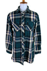 The North Face Womens Plaid Flannel Button Up Shirt Jacket Green Blue‎ Small Photo 0