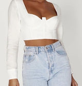 ✨Meshki Zahara Corset Shirt White‎ Long Sleeve Crop Top NWT XS✨ Photo 0