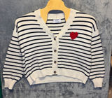 2160 | Old Navy SoSoft Striped Heart Cardigan Sweater White Women Large Photo 0