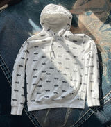 Nike Allover Logo Pullover Hoodie Women’s XS White Black Print Fleece Sweatshirt Photo 0