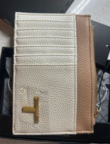 Tahari Cream and Tan Zip Card Case with Gold Accent Photo 0