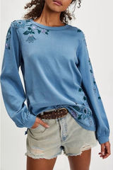 NWOT Free People Violet Vines Long Sleeve - storm combo blue - Large Photo 0