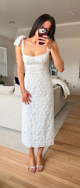 Cupid Tied Shoulder Embellished Midi Dress White Photo 0