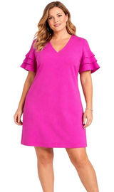 Worthington Womens XL Fuchsia Pink V-Neck Ruffle Tiered Sleeve Dress 72613-3 Photo 0