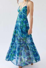 Urban Outfitters Halter Maxi Dress Blue Daisy Floral Boho Summer Party Fairy Photo 0