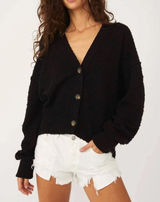 Free People Found My Friend Cardigan Womens XS‎ Black Textured Knit OB1329716 Photo 0