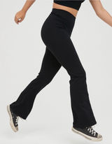 OFFLINE by Aerie Black OG Cotton High Rise Flare Leggings Small Photo 0