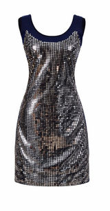 UK French Connection Navy & Silver Sequin Sleeveless Party Dress Size: 2‎ Photo 0