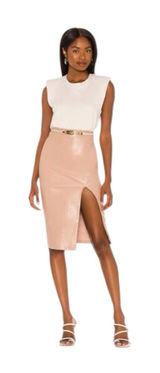 Superdown Jezabel Faux Leather Midi Skirt Nude Tan Pencil Skirt Size Small Photo 0