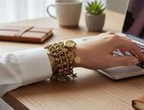 Vintage Enmex‎ Quartz Charm Bracelet Watch – Gold Tone Stars & Coins Boho Photo 0