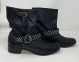 Carmim Women's Biker Moto Boots Black Leather Studded Buckle Strap Ankle Boots Photo 0
