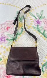 Vintage Dark Brown Leather Crossbody Bag Gold Hardware Flap‎ Snap Closure Photo 0