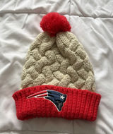 New England Patriots Chunky Knit‎ Hat Pom Pom Cuff Red Womens NFL Team Apparel Photo 0