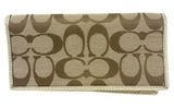 Coach Khaki Brown Gold Signature Cavas Logo Designer Wallet Checkbook Holder‎ Photo 0