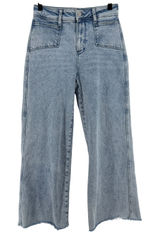Paige Anessa High Rise‎ Wide Leg Jeans Light Blue Wash Women 26 Raw Hem Denim Photo 0