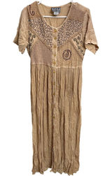 Vintage 90s MPH Embroidered Crinkle Gauze Maxi Dress Boho Hippie‎ Artsy Ren Fair Photo 0