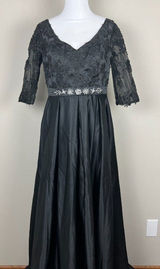 Formal Gown‎ Dress 10 Black Floral Applique Beaded A-Line Evening Whimsigoth Photo 0