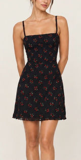 Reformation Womens Cherry Print A Line Mini Sun Dress Size 10 Photo 0