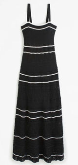New! Abercrombie & Fitch Sz XL Black and White Crochet Knit Maxi Dress Photo 0