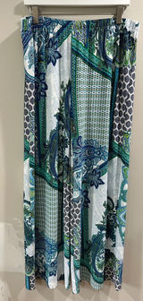 Chicos Blue Green Paisley Wide Leg Pull On Pants Size 2 XL Stretch Jersey Knit Photo 0