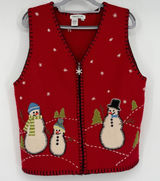 Coldwater Creek Wool Christmas Snowman Sweater Vest Women L Red Zip Y2K Photo 0