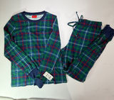 Family Pajamas Green Plaid Women's Long Sleeve Top & Pants Set with Navy Trim Photo 0