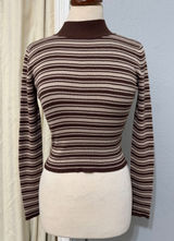 The Slope Brown Striped‎ Ribbed Mock Neck Long Sleeve Top Womens Size Medium Y2K Photo 0