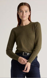 Quince Lightweight Cotton Cashmere Crew Neck Long Sleeve Sweater Olive Size M Photo 0