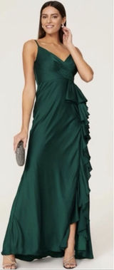 MAC DUGGAL FRG Green Satin Ruffled Asymmetrical Gown #67815 Size 12 Photo 0