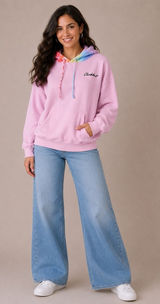 Clickbait Pink Tie Dye Hooded Pullover Hoodie Sweatshirt Women's Size L Photo 0