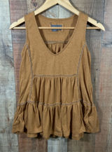 Anthropologie Brown Cotton Blend Tiered Babydoll Tank Top Ladder Lace XS Photo 0