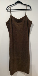 NEW H&M Dress XL Brown/Bronze 90s Friends Shimmer Stretch Minimal Whimsigoth Photo 0