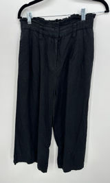Who What Wear Womens Black Linen Blend Wide Leg Cropped Paperbag Pants‎ Size 4 Photo 0