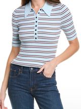A.L.C. Frank XS Sydney Top Polo Henley Slim Fit Baby Blue Stripe Preppy Work Office Photo 0