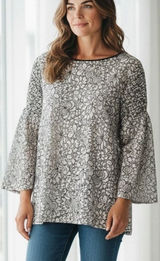 Loft Top Lace Mesh Boho Goth Formal Black White Floral Smocked Wide Sleeve SZ XL Photo 0