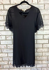 Ya Los Angeles Black Floral Crochet Trim Short Sleeve Dress Size Large Photo 0