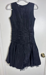 Vintage 80s Zoë Ltd Black Taffeta Dropped Ruched Waist Mini Party Dress Photo 0