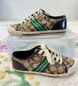 Coach Polly Signature Monogram Canvas Sneakers Brown Blue Green Womens 5.5B‎ Photo 0