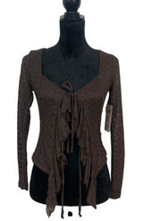 Good Days Project Women's XS Brown Lace Ruffle Tie Front‎ Top Sheer Long Sleeves Photo 0